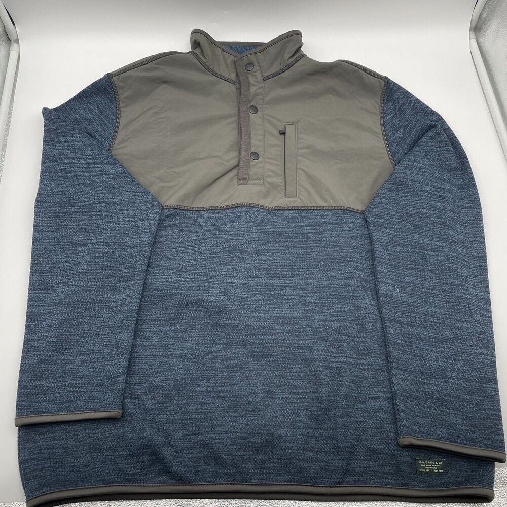 G. H. Bass & co Sweater Mens Large Blue 1/4 Snap Mock Neck Midweight Long Sleeve